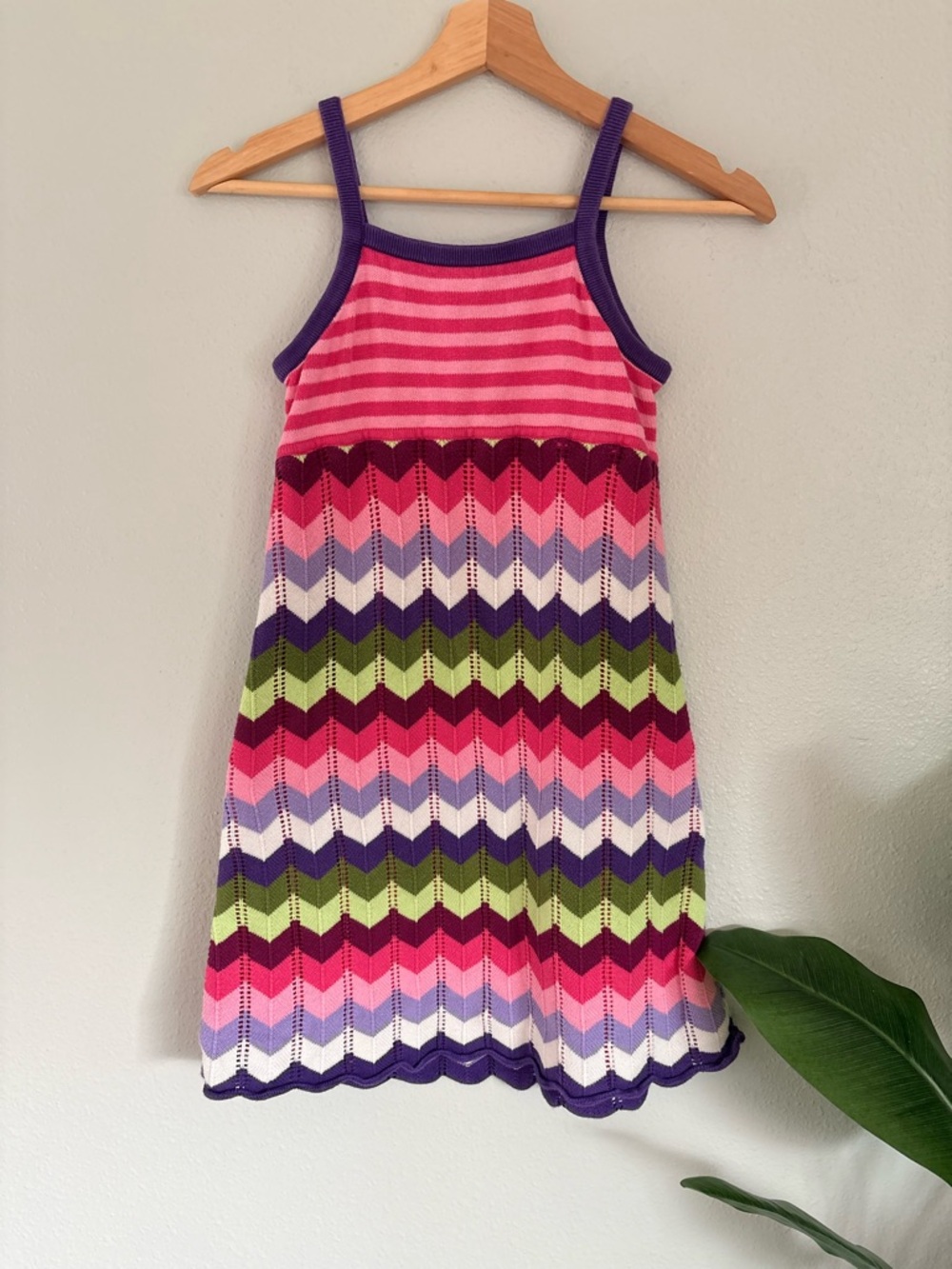 Hanna Andersson Pink, Purple & Green Chevron Knit Sundress